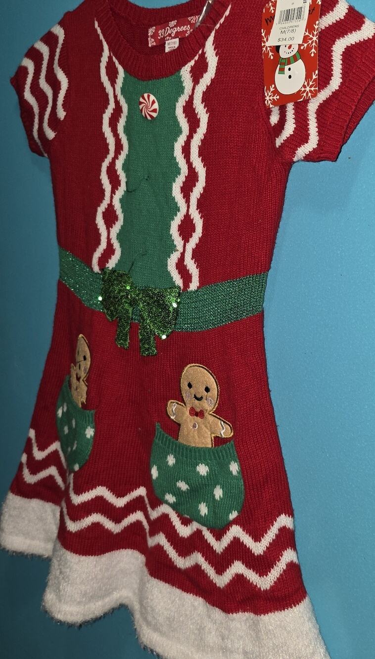 Gingerbread Christmas Dress Kids Medium 7/8 NWT but missing buttons